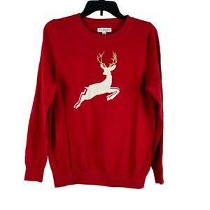 Kim Rogers Women Crew Neck Red Reindeer Sweater Size PL